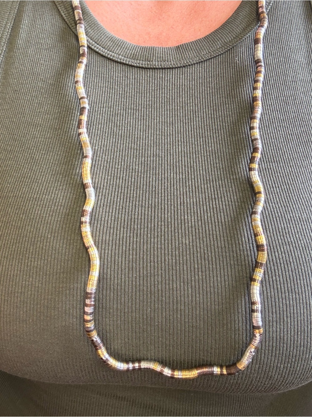 Vintage 70's Thin Mixed Metal Snake Coil Necklace Tricolor Yellow, Silver, Black